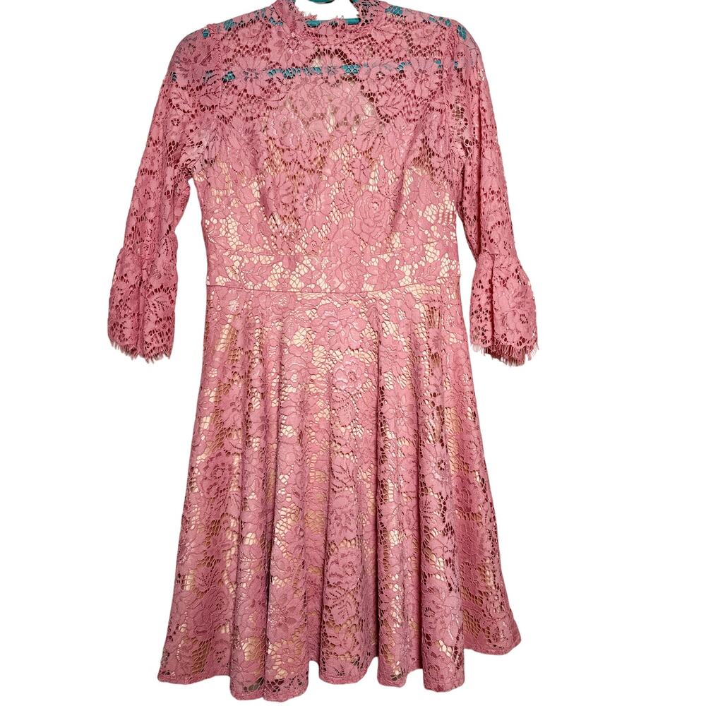 Eliza J Pink Floral Lace Fit & Flare Bell Sleeve Wedding Guest Dress 6 - Picture 2 of 14